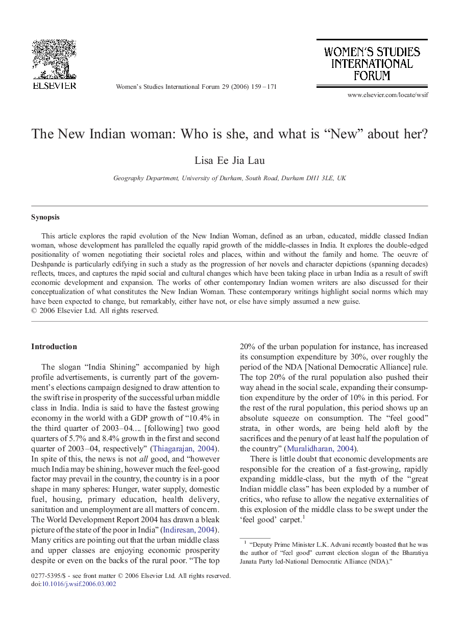 The New Indian woman: Who is she, and what is “New” about her?