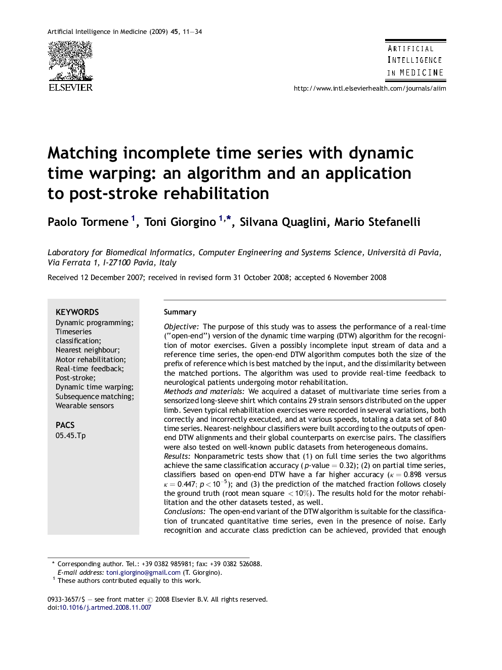 Matching incomplete time series with dynamic time warping: an algorithm and an application to post-stroke rehabilitation