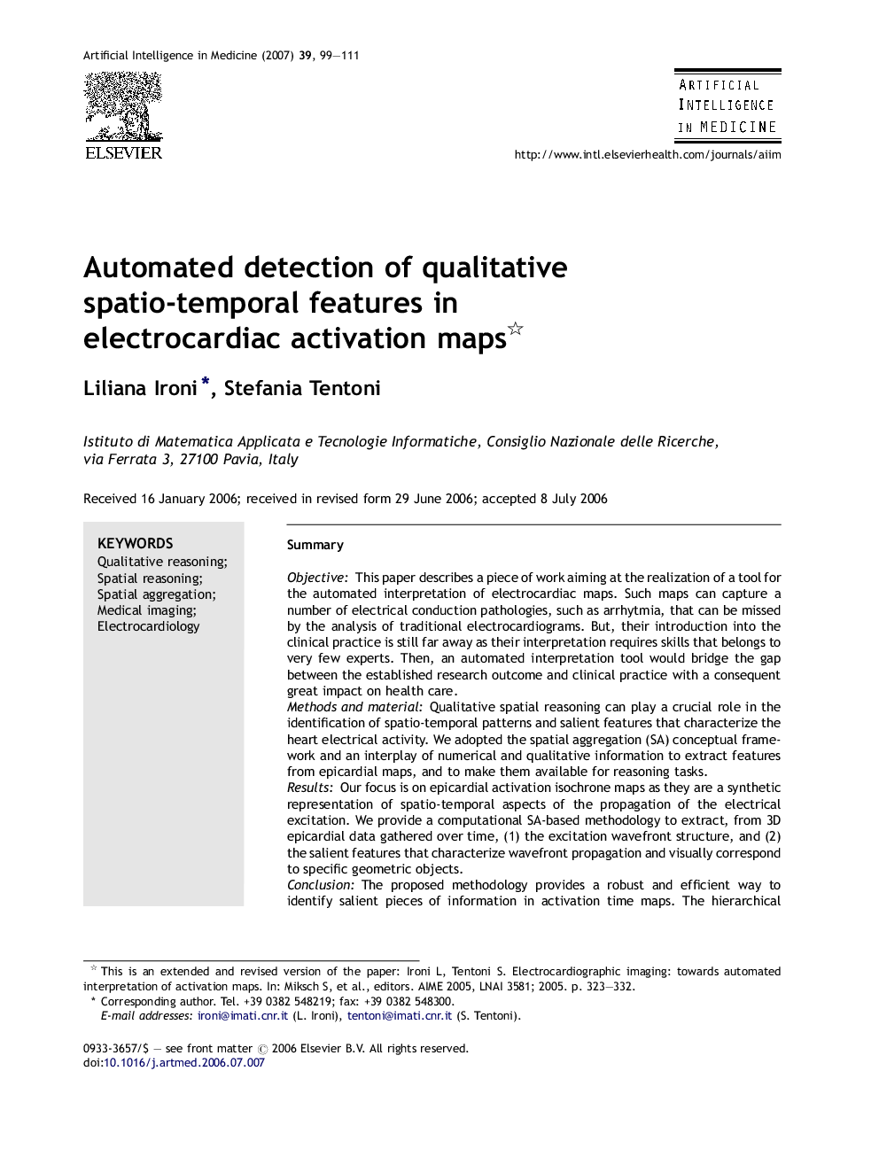 Automated detection of qualitative spatio-temporal features in electrocardiac activation maps 