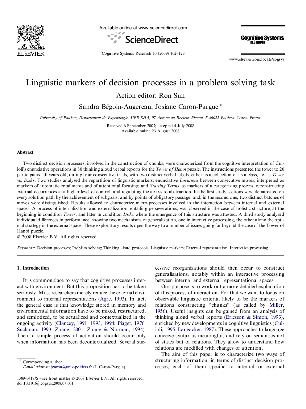 Linguistic markers of decision processes in a problem solving task