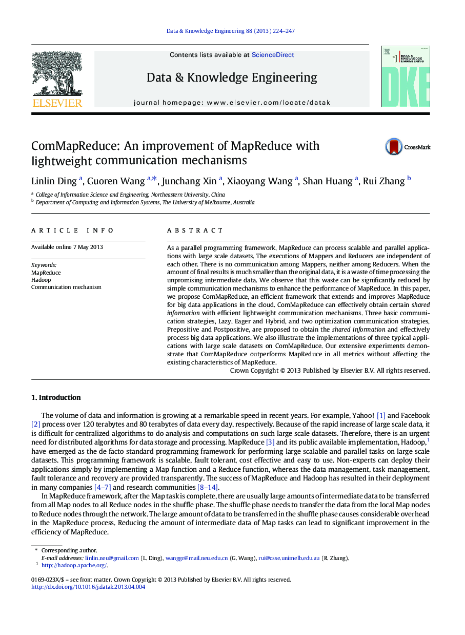 ComMapReduce: An improvement of MapReduce with lightweight communication mechanisms