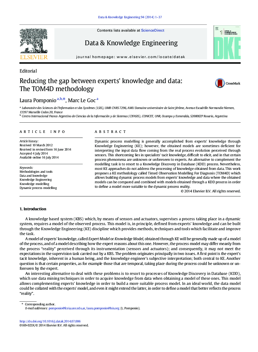 Reducing the gap between experts' knowledge and data: The TOM4D methodology