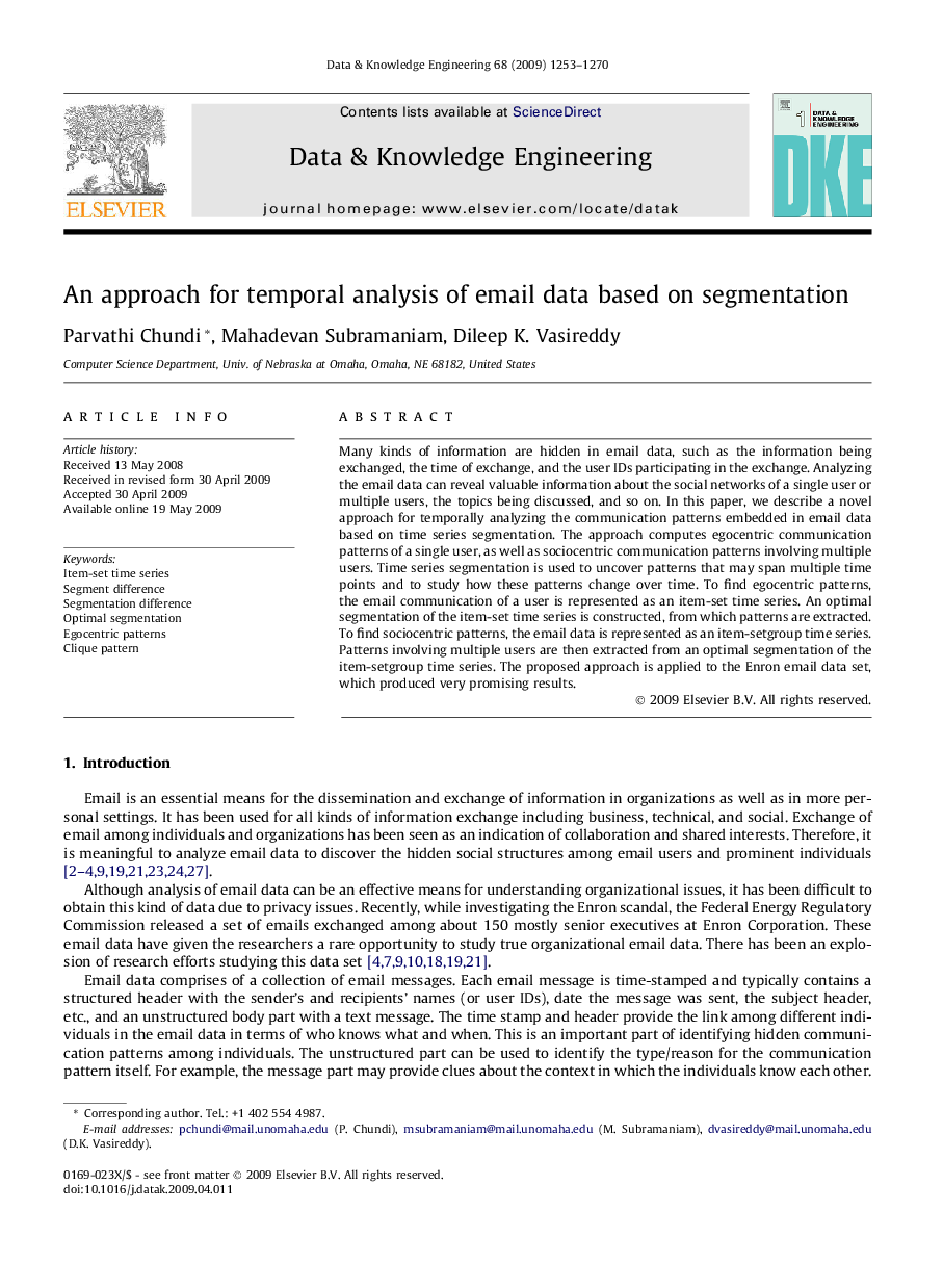 An approach for temporal analysis of email data based on segmentation