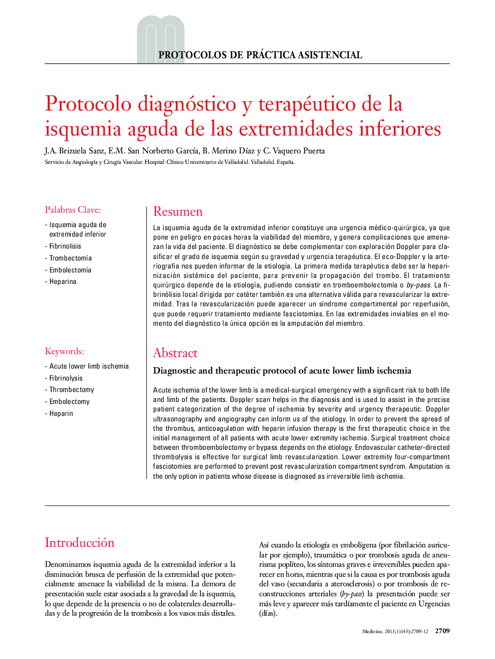 Protocolo diagnóstico y terapéutico de la isquemia aguda de las extremidades inferiores