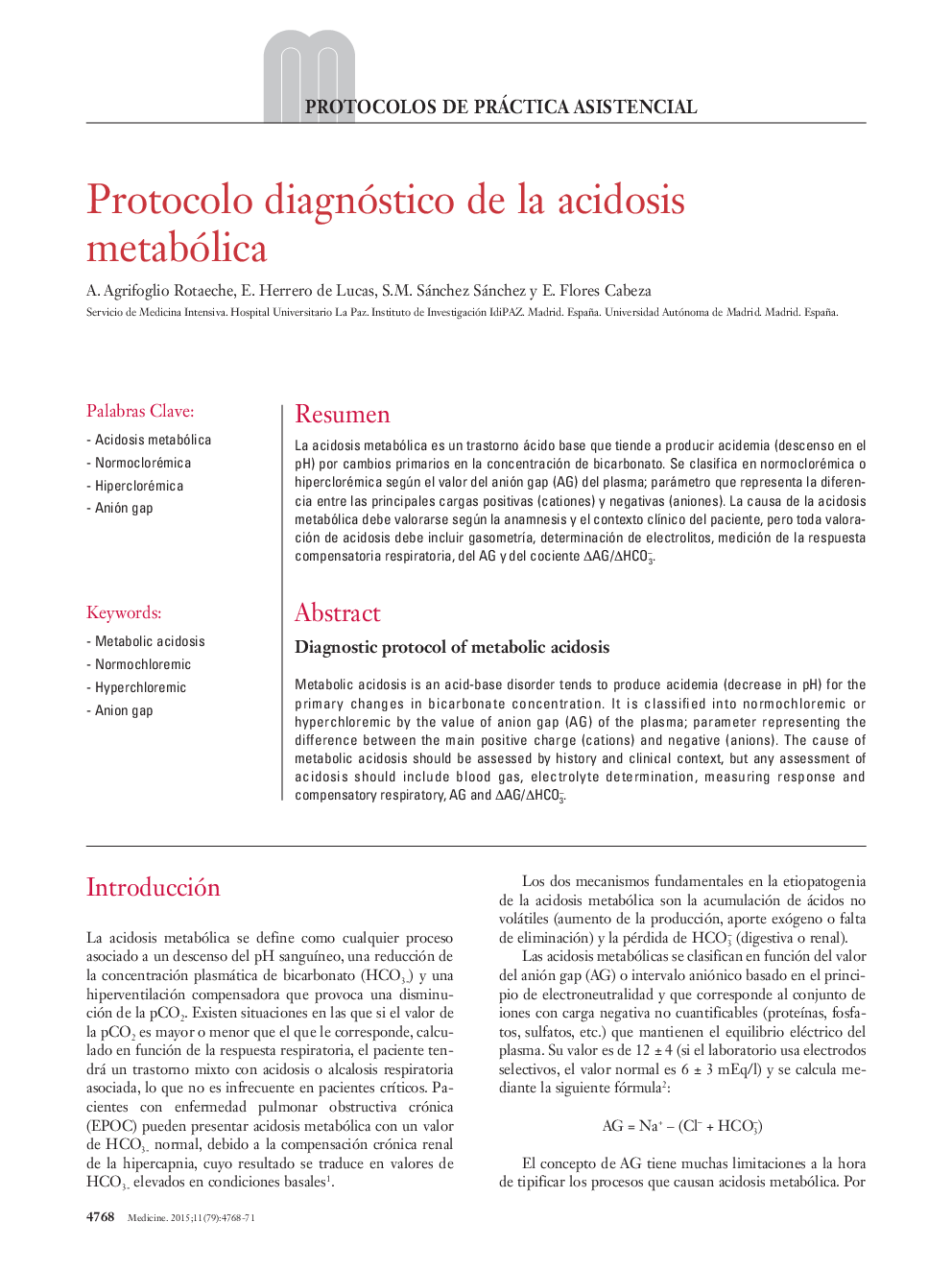 Protocolo diagnóstico de la acidosis metabólica