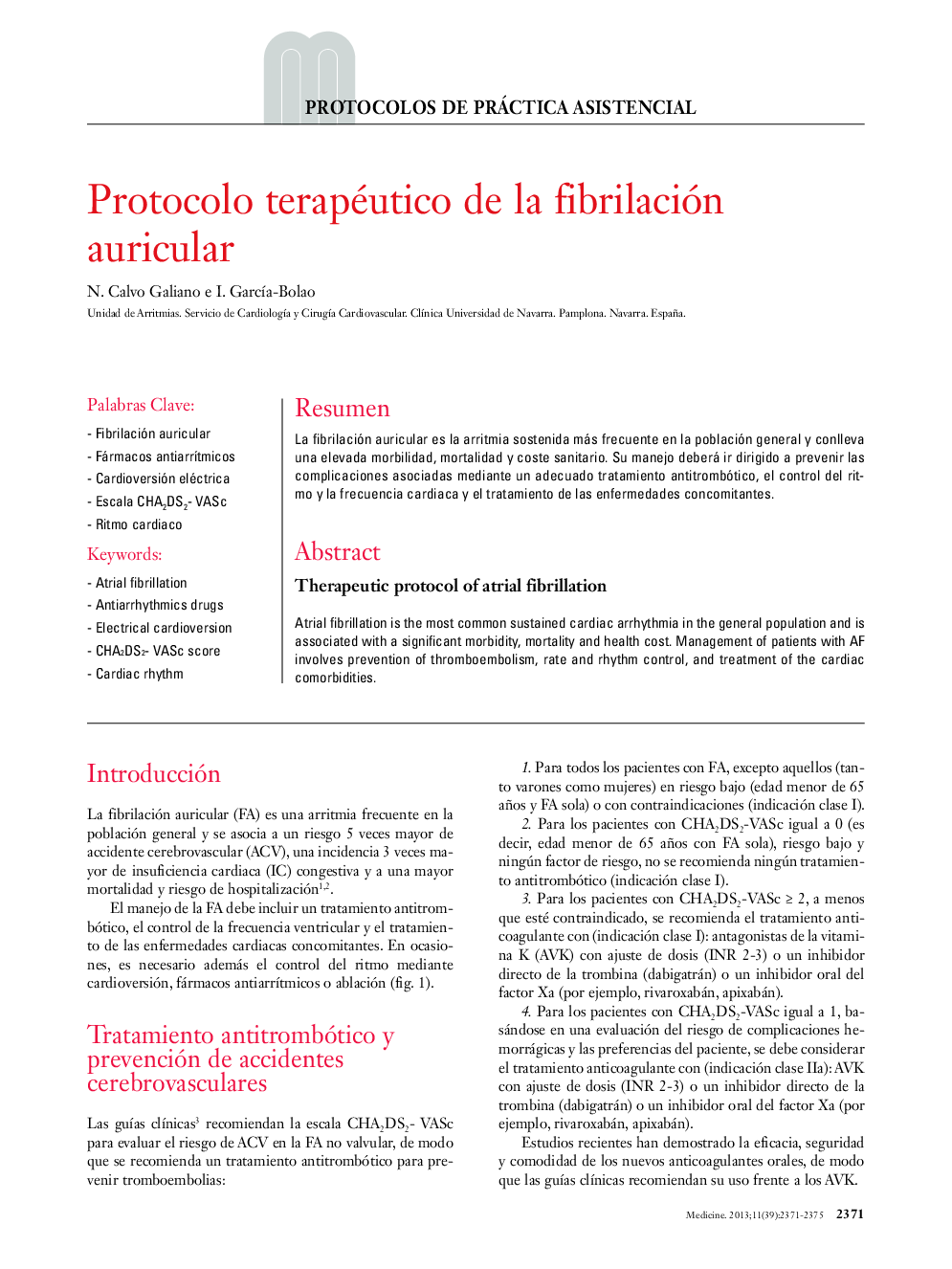 Protocolo terapéutico de la fibrilación auricular