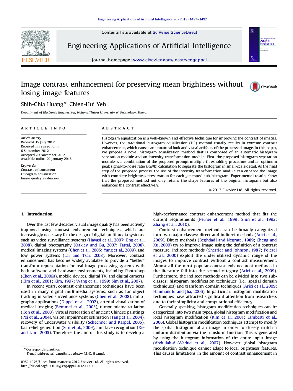 Image contrast enhancement for preserving mean brightness without losing image features