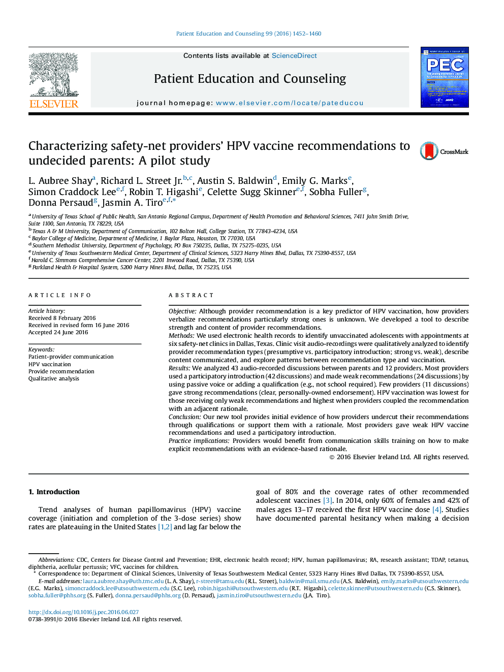 Characterizing safety-net providers’ HPV vaccine recommendations to undecided parents: A pilot study