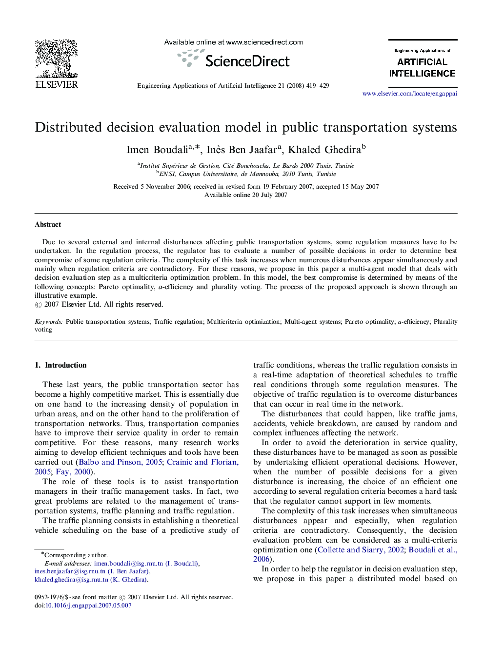 Distributed decision evaluation model in public transportation systems