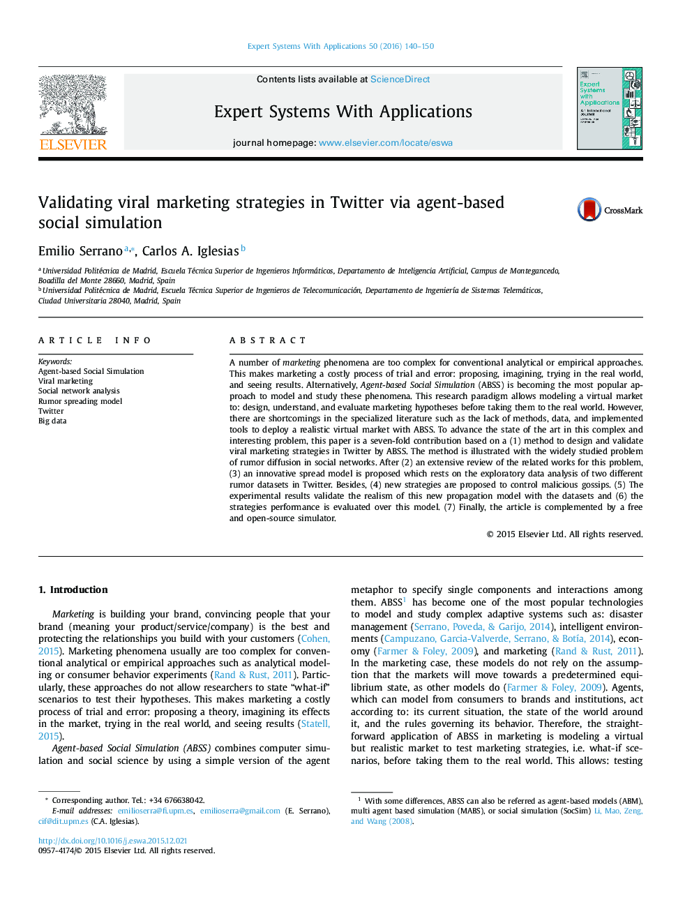 اعتبار استراتژی های بازاریابی ویروسی در توییتر از طریق شبیه سازی اجتماعی مبتنی بر عامل