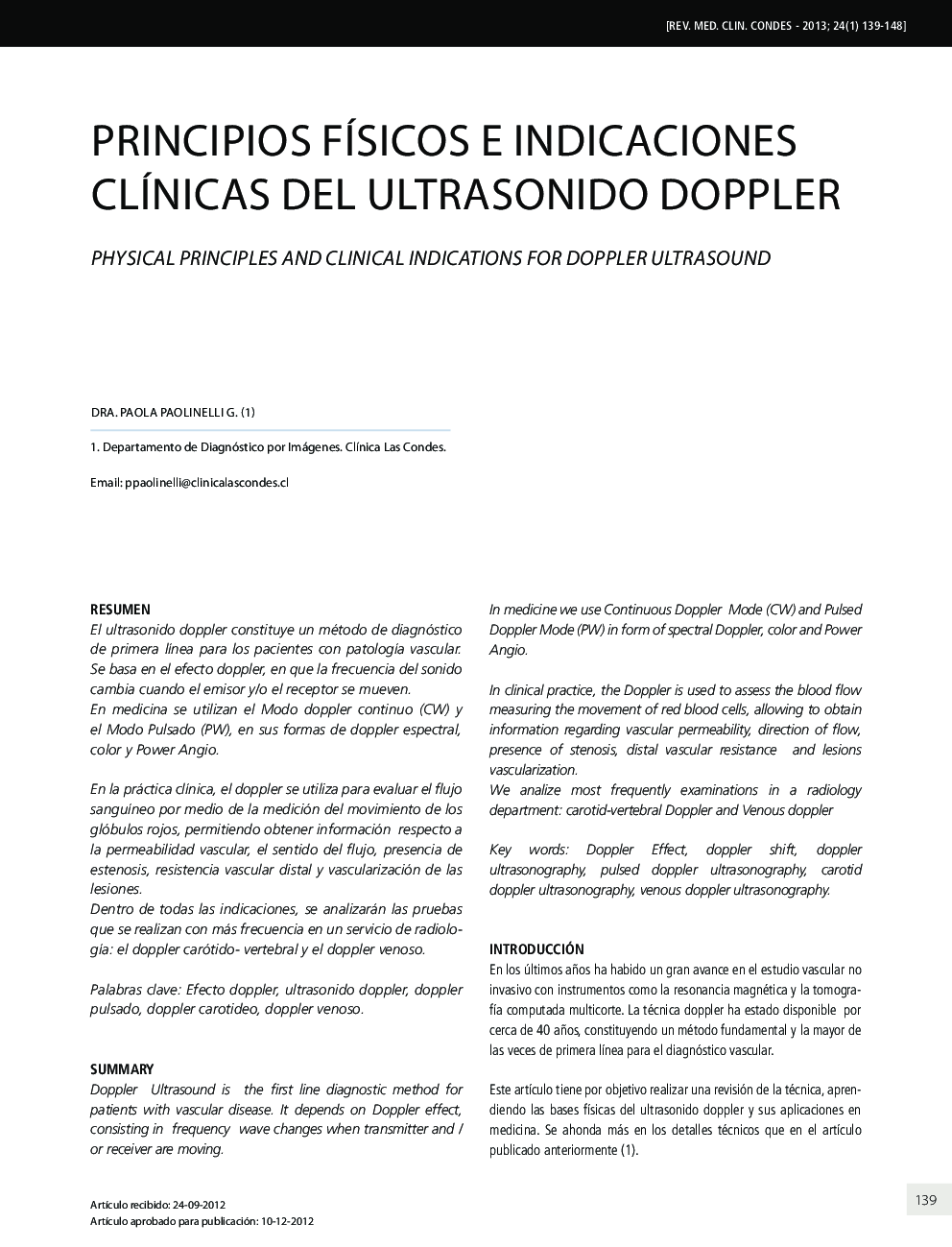 Principios físicos e indicaciones clínicas del ultrasonido doppler