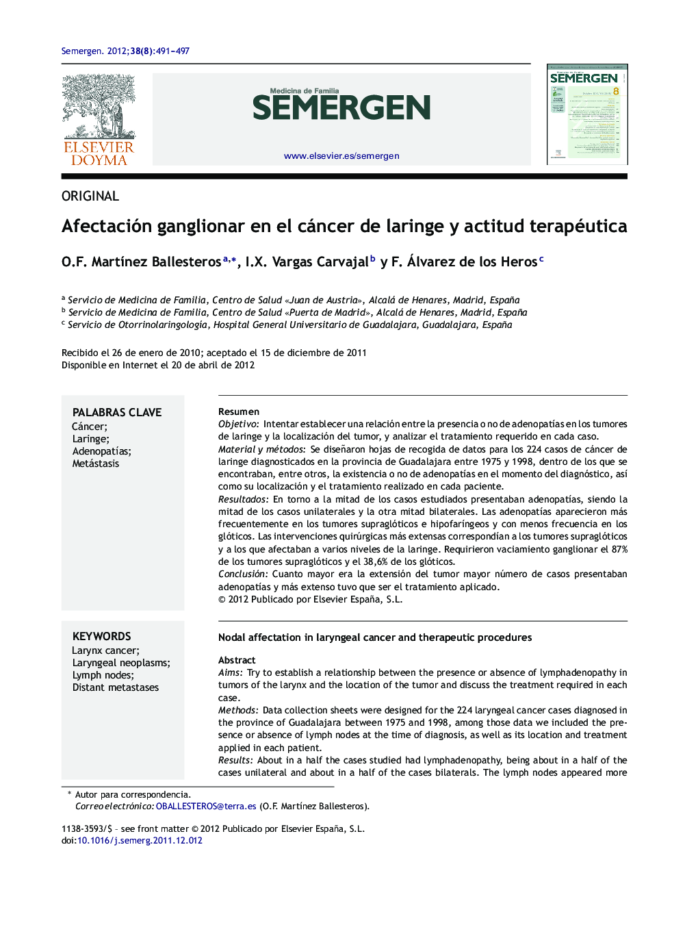 Afectación ganglionar en el cáncer de laringe y actitud terapéutica