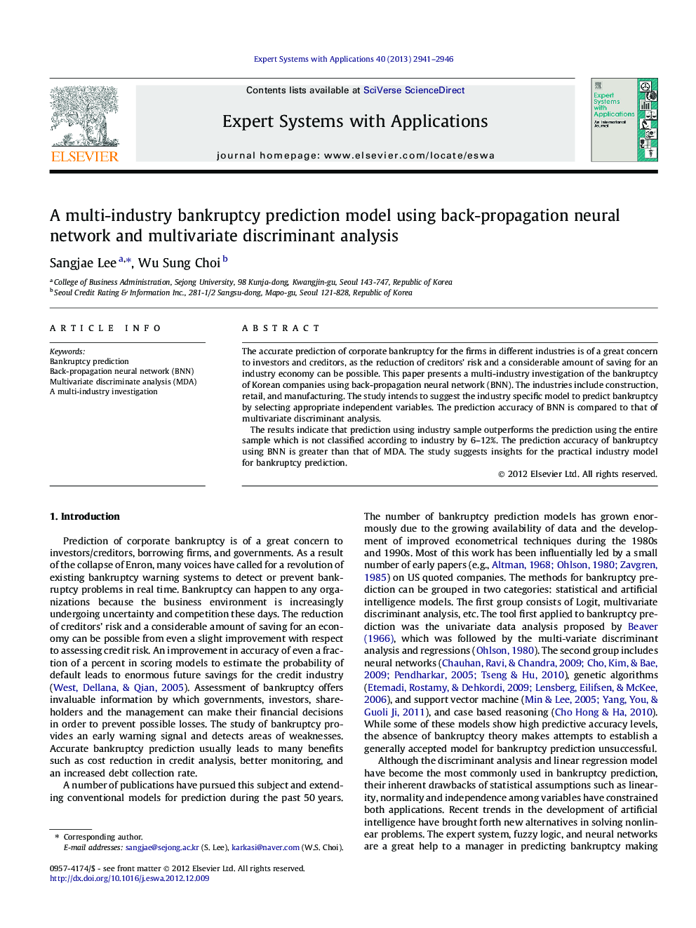 A multi-industry bankruptcy prediction model using back-propagation neural network and multivariate discriminant analysis