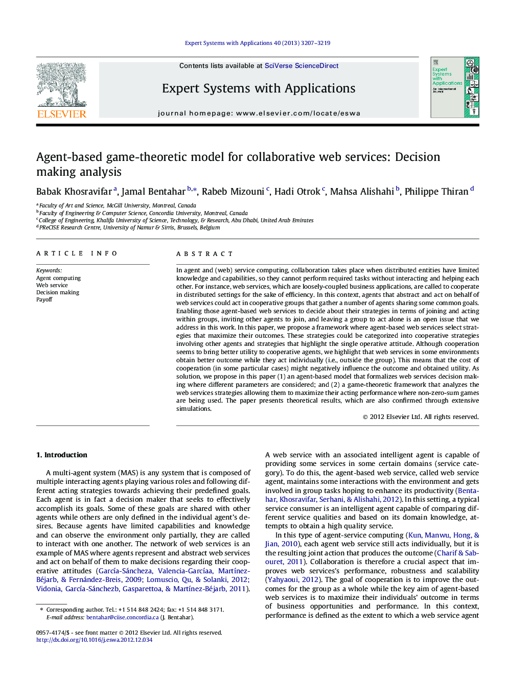 Agent-based game-theoretic model for collaborative web services: Decision making analysis