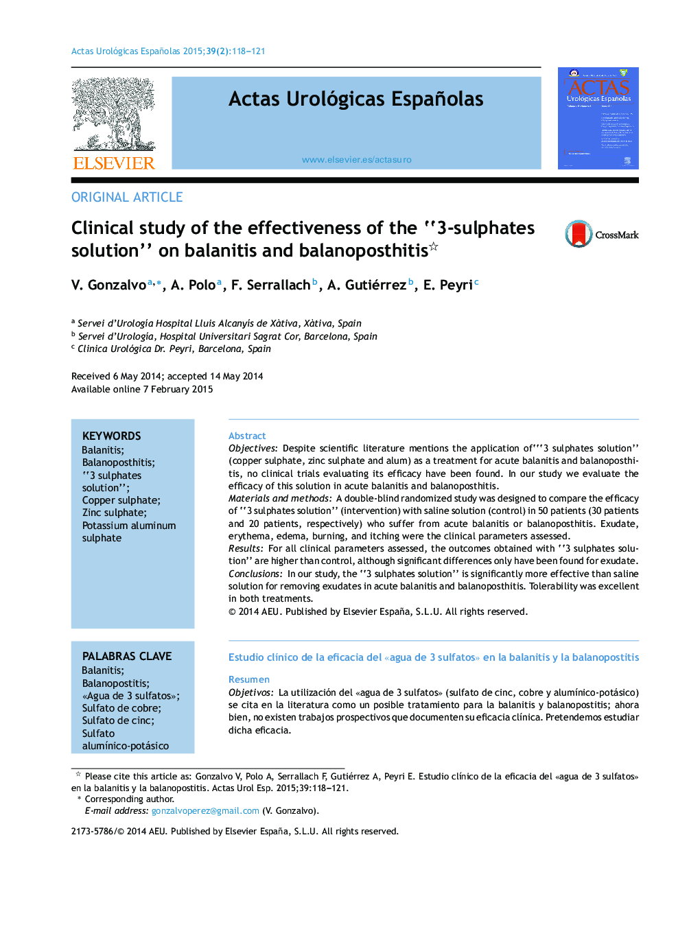 Clinical study of the effectiveness of the “3-sulphates solution” on balanitis and balanoposthitis 