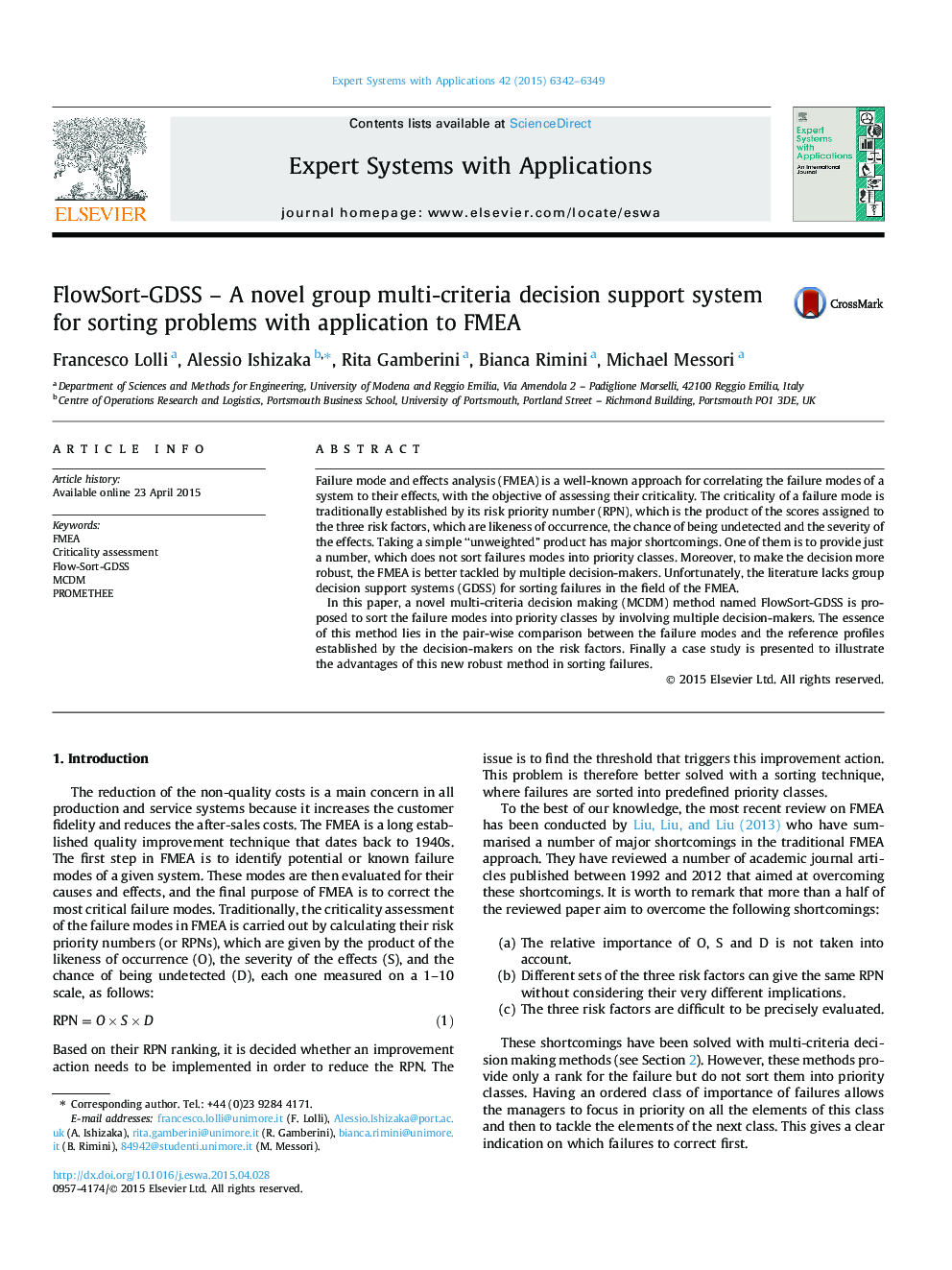 FlowSort-GDSS – A novel group multi-criteria decision support system for sorting problems with application to FMEA