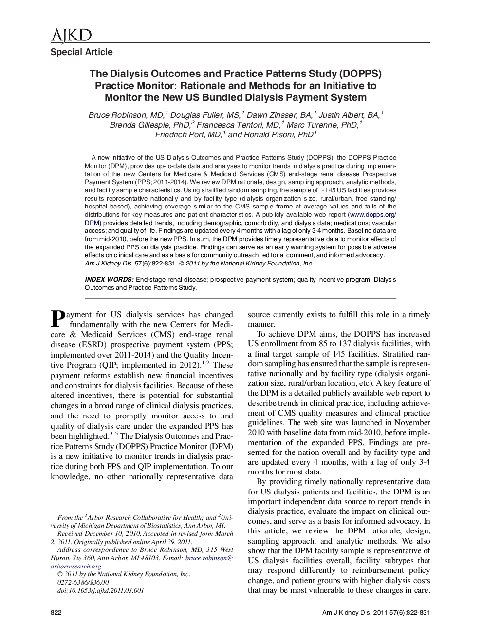 The Dialysis Outcomes and Practice Patterns Study (DOPPS) Practice Monitor: Rationale and Methods for an Initiative to Monitor the New US Bundled Dialysis Payment System