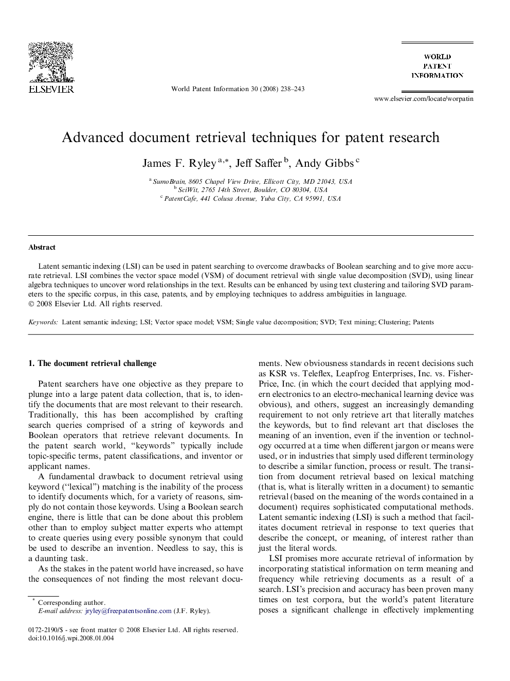 Advanced document retrieval techniques for patent research