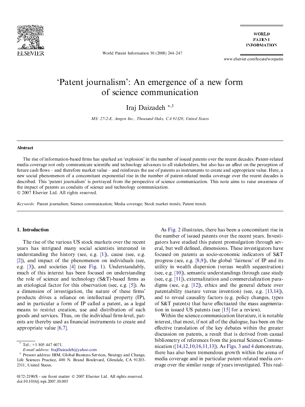 ‘Patent journalism’: An emergence of a new form of science communication