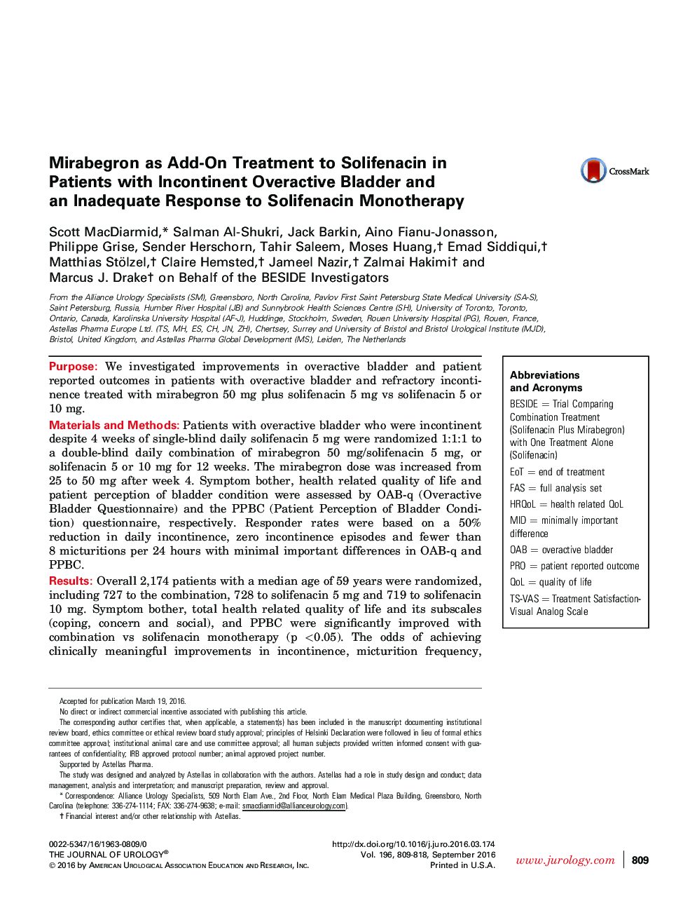 Mirabegron as Add-On Treatment to Solifenacin in Patients with Incontinent Overactive Bladder and an Inadequate Response to Solifenacin Monotherapy 
