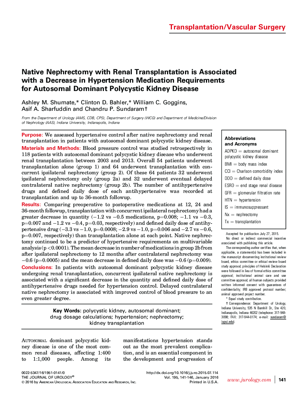 Native Nephrectomy with Renal Transplantation is Associated with a Decrease in Hypertension Medication Requirements for Autosomal Dominant Polycystic Kidney Disease 