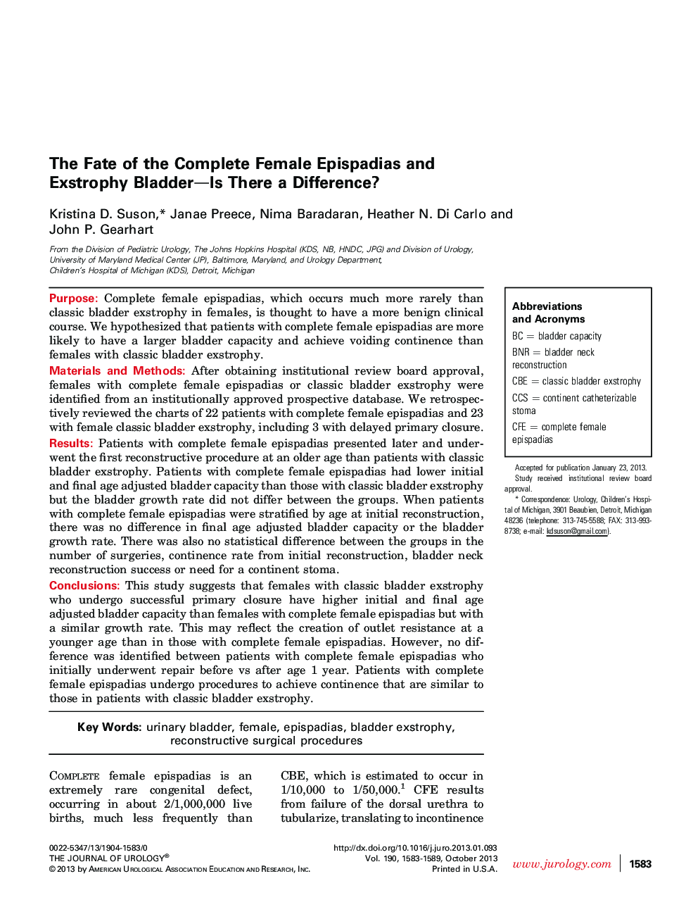 The Fate of the Complete Female Epispadias and Exstrophy Bladder-Is There a Difference?