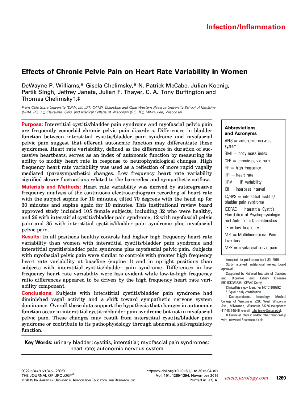 اثرات درد مزمن لگن بر متغیر بودن ضربان قلب در زنان 
