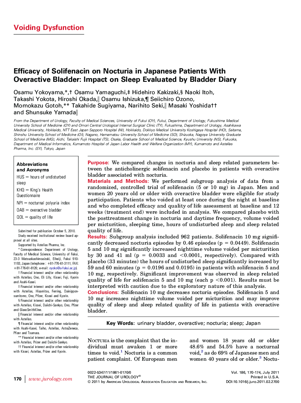 Efficacy of Solifenacin on Nocturia in Japanese Patients With Overactive Bladder: Impact on Sleep Evaluated by Bladder Diary