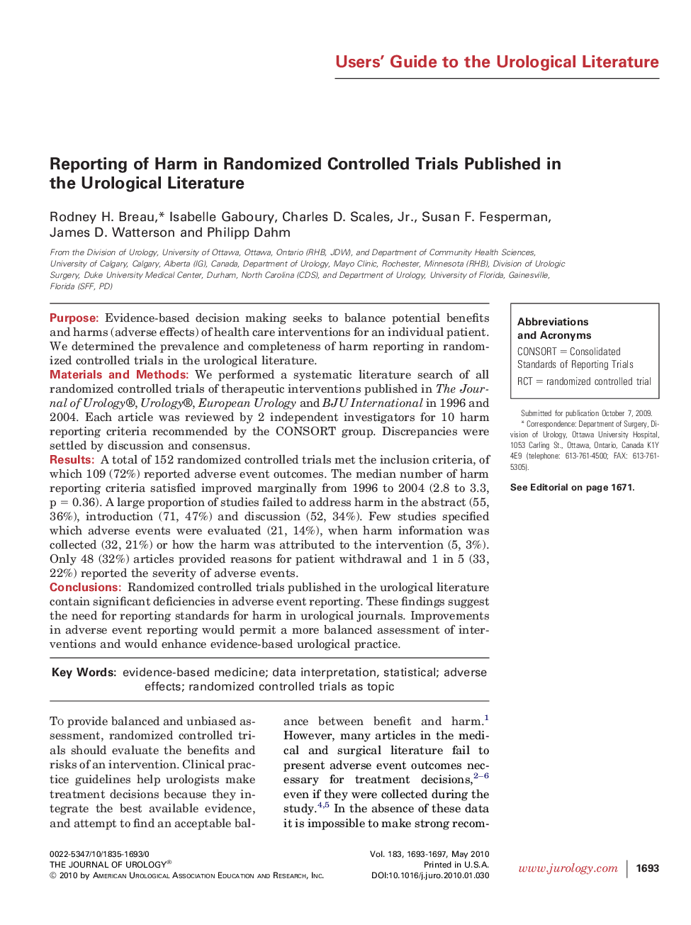 Reporting of Harm in Randomized Controlled Trials Published in the Urological Literature