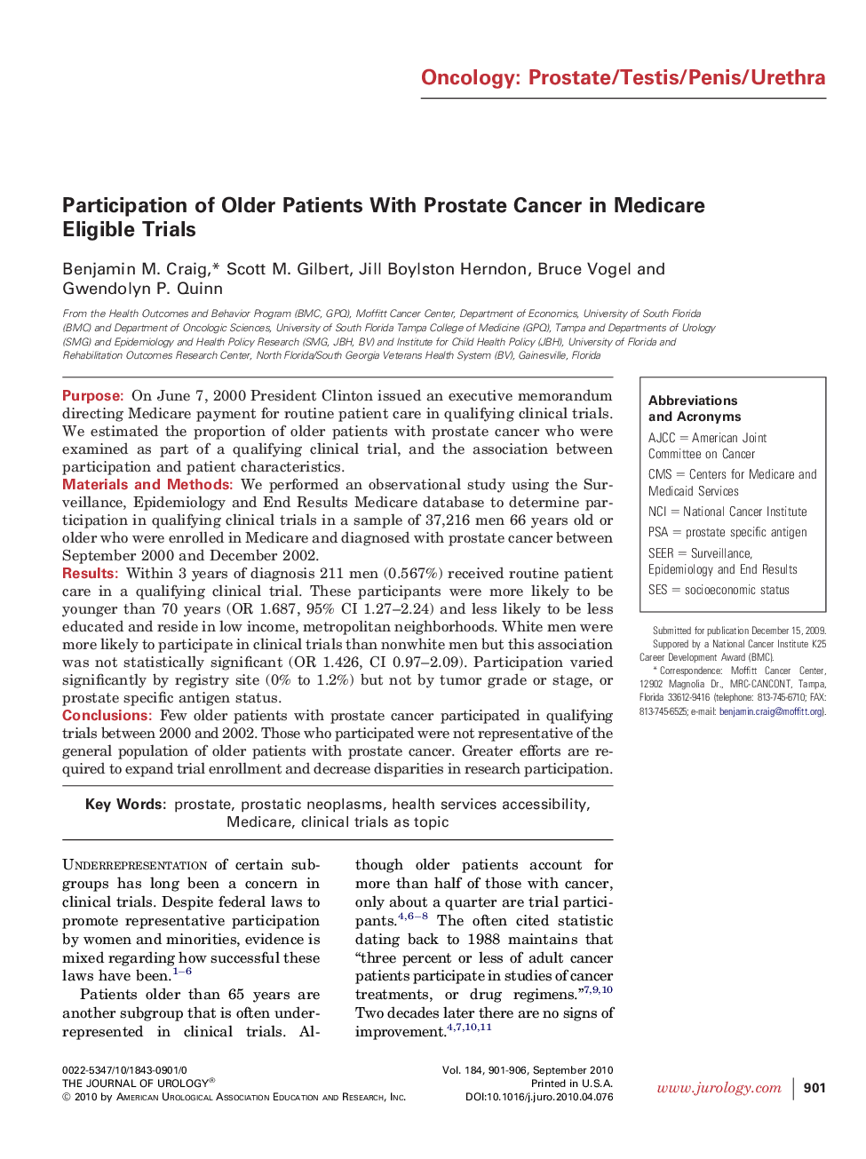 Participation of Older Patients With Prostate Cancer in Medicare Eligible Trials 