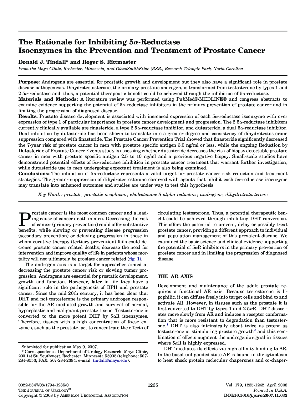 The Rationale for Inhibiting 5Î±-Reductase Isoenzymes in the Prevention and Treatment of Prostate Cancer