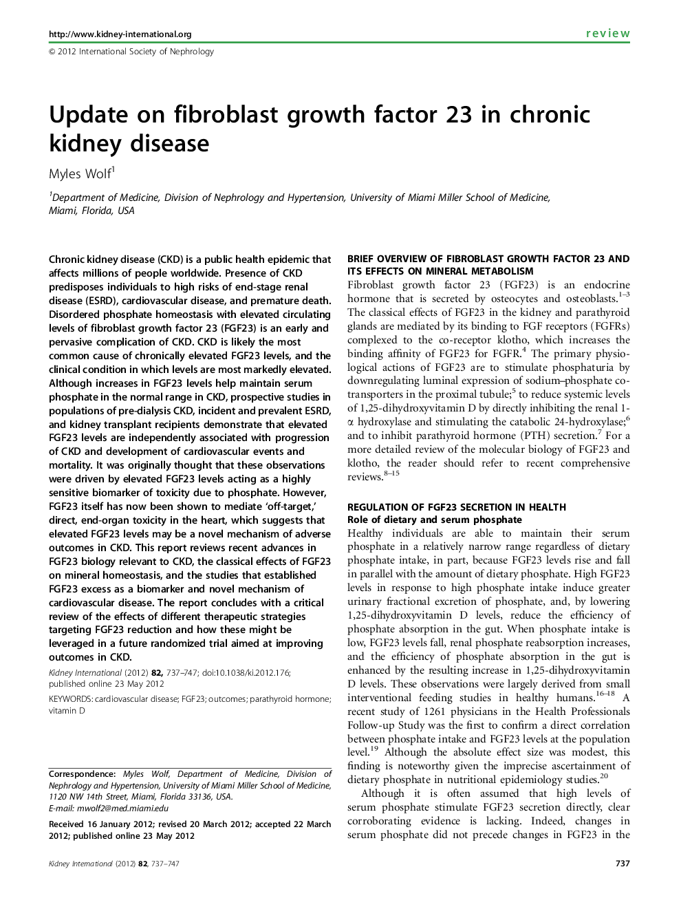 Update on fibroblast growth factor 23 in chronic kidney disease 