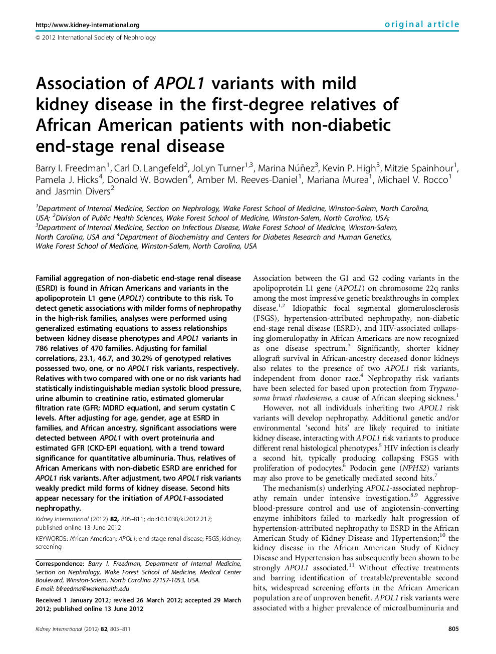 Association of APOL1 variants with mild kidney disease in the first-degree relatives of African American patients with non-diabetic end-stage renal disease 