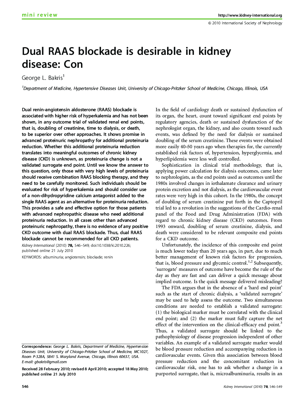 Dual RAAS blockade is desirable in kidney disease: Con 