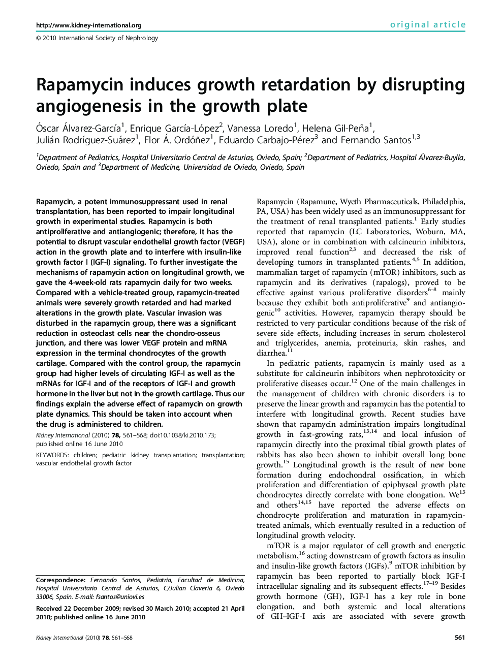Rapamycin induces growth retardation by disrupting angiogenesis in the growth plate 