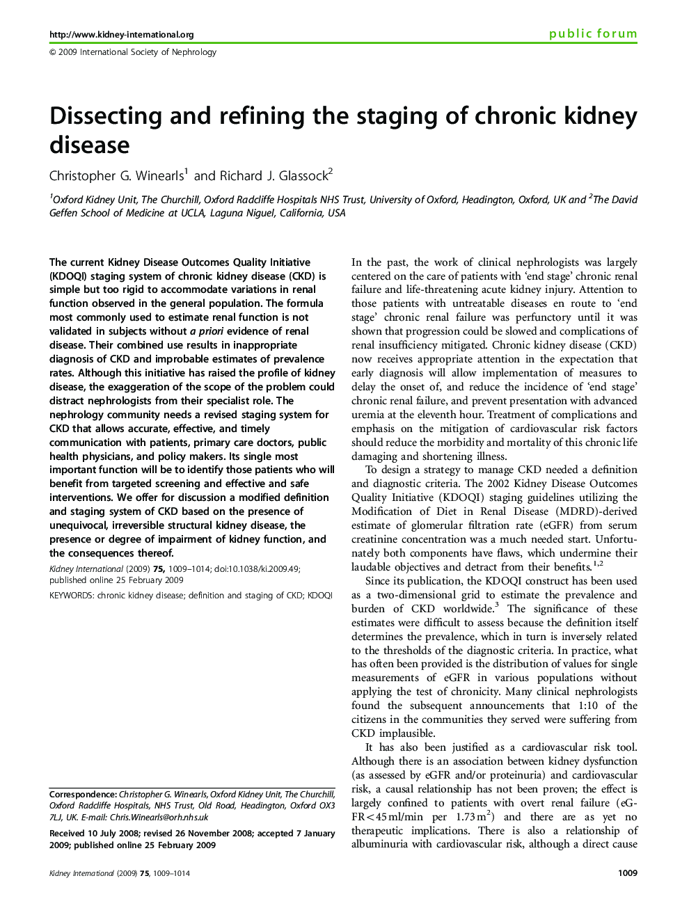 Dissecting and refining the staging of chronic kidney disease 
