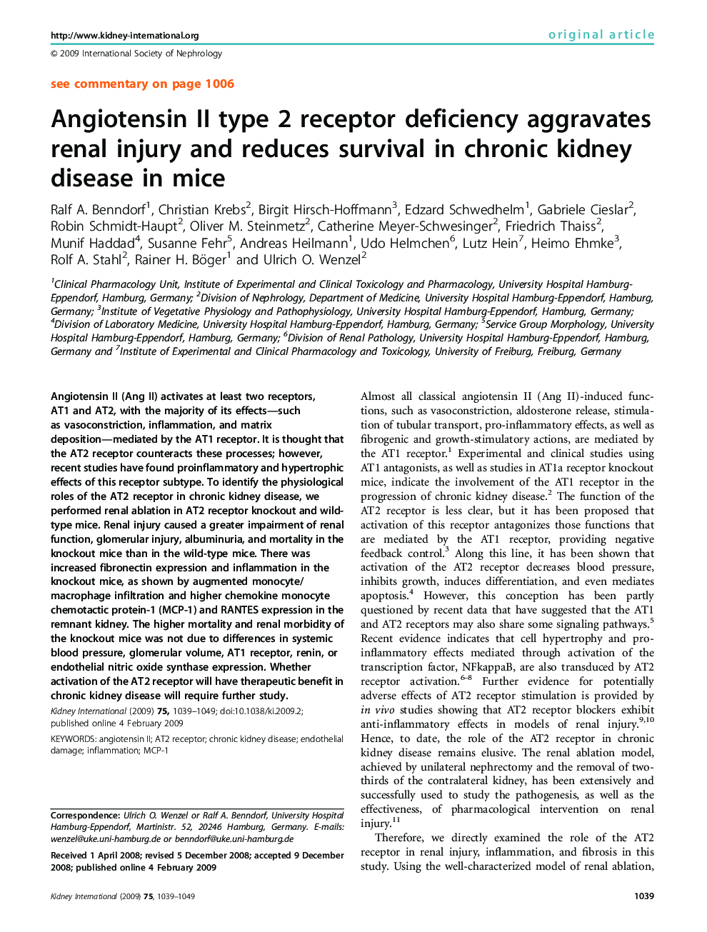 Angiotensin II type 2 receptor deficiency aggravates renal injury and reduces survival in chronic kidney disease in mice
