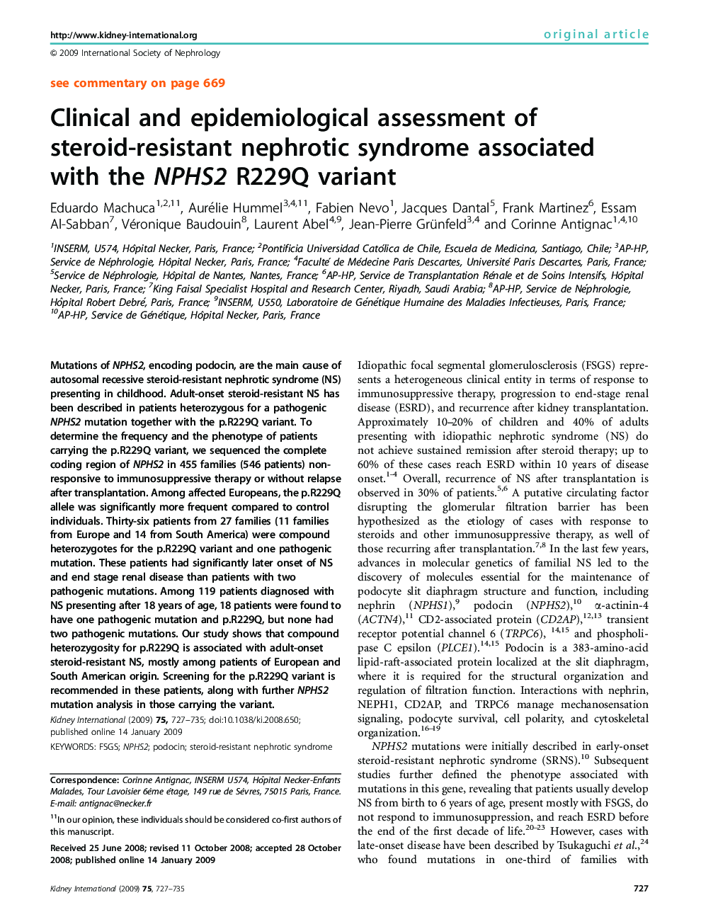 Clinical and epidemiological assessment of steroid-resistant nephrotic syndrome associated with the NPHS2 R229Q variant 