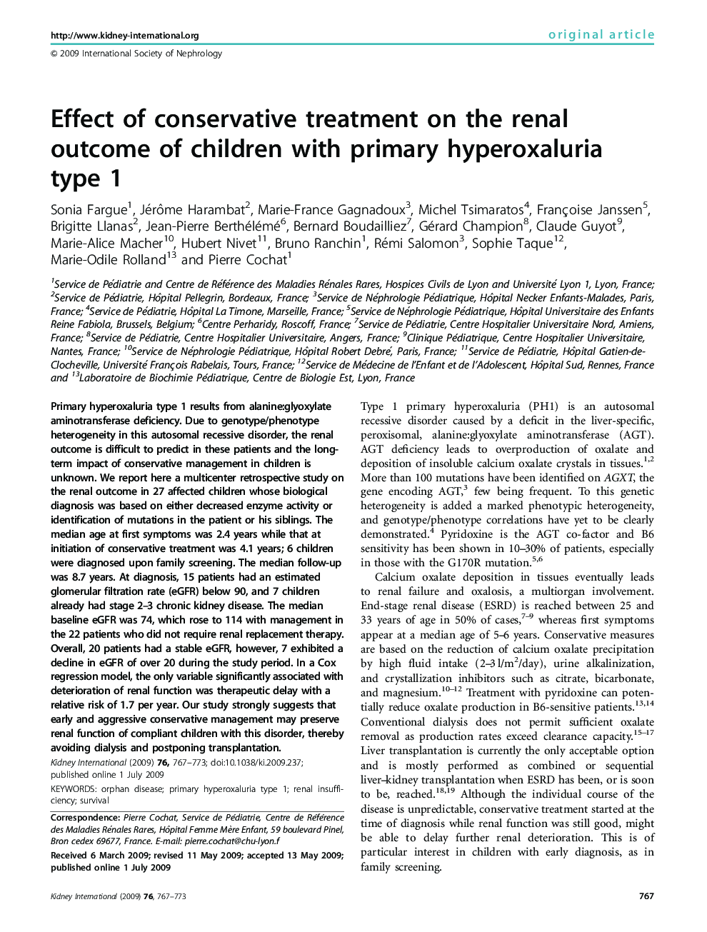 Effect of conservative treatment on the renal outcome of children with primary hyperoxaluria type 1