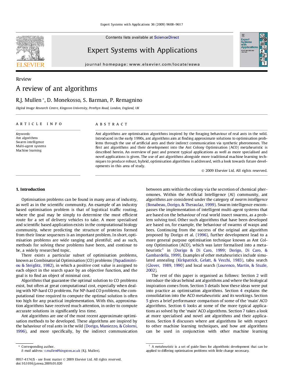 A review of ant algorithms