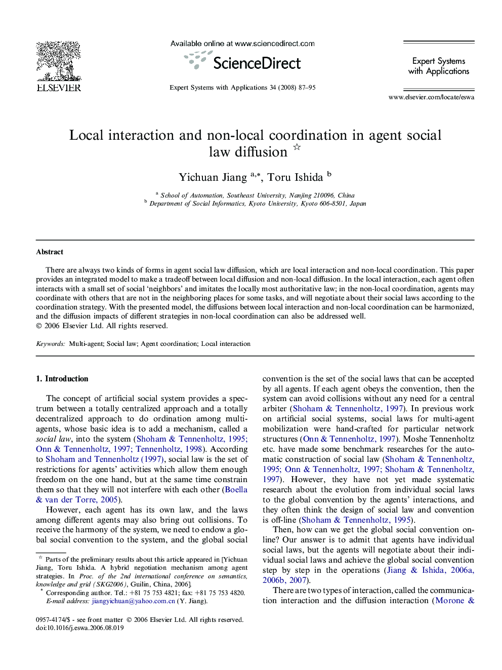 Local interaction and non-local coordination in agent social law diffusion 
