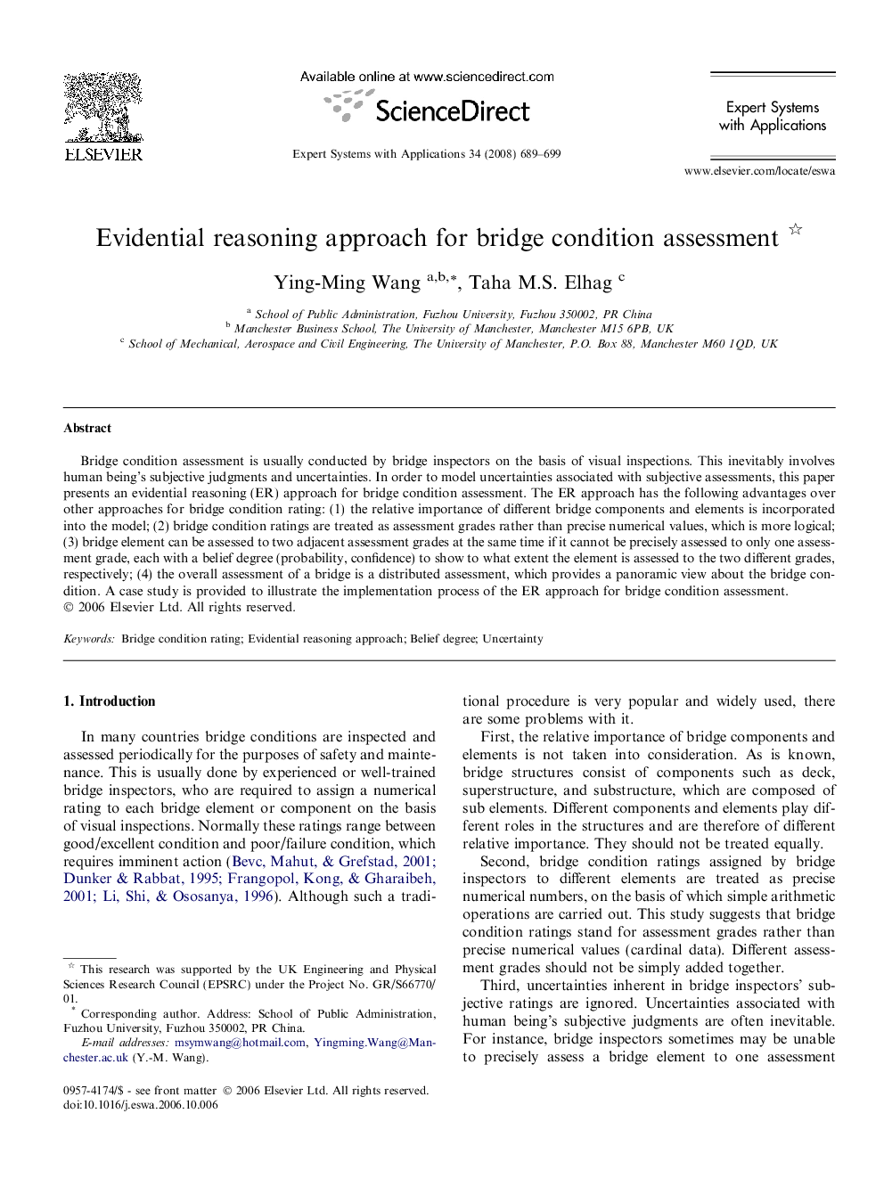 Evidential reasoning approach for bridge condition assessment 