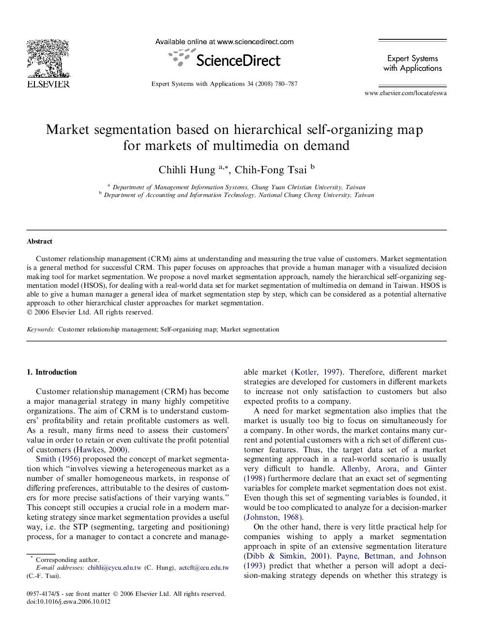 Market segmentation based on hierarchical self-organizing map for markets of multimedia on demand