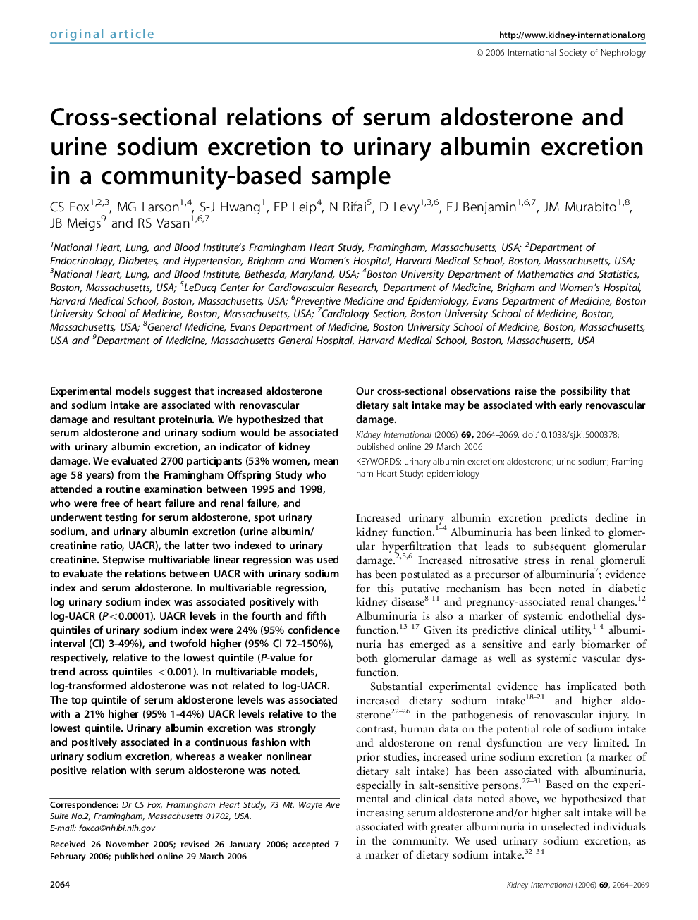 Cross-sectional relations of serum aldosterone and urine sodium excretion to urinary albumin excretion in a community-based sample