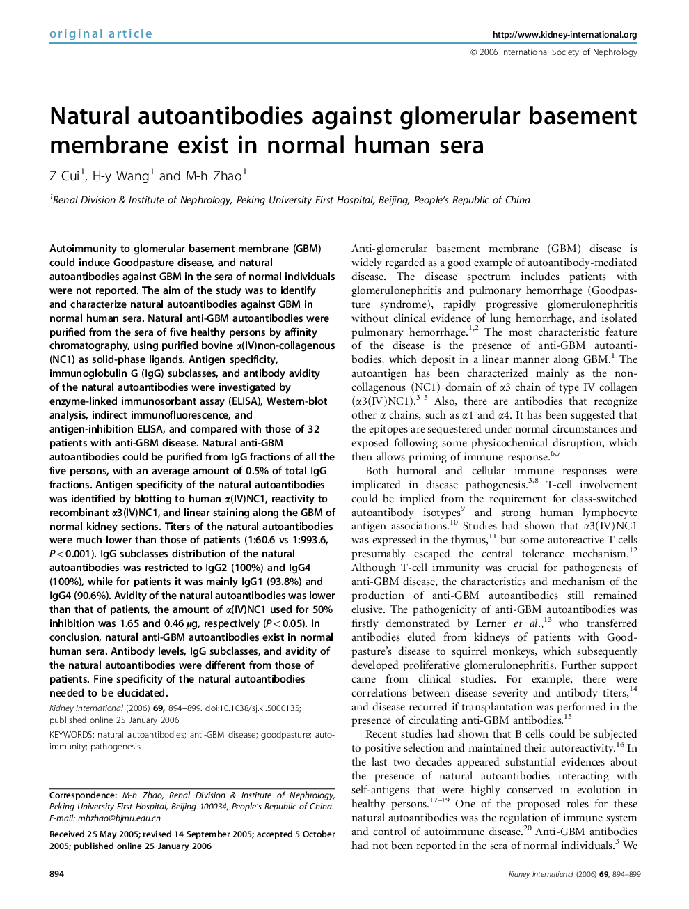 Natural autoantibodies against glomerular basement membrane exist in normal human sera