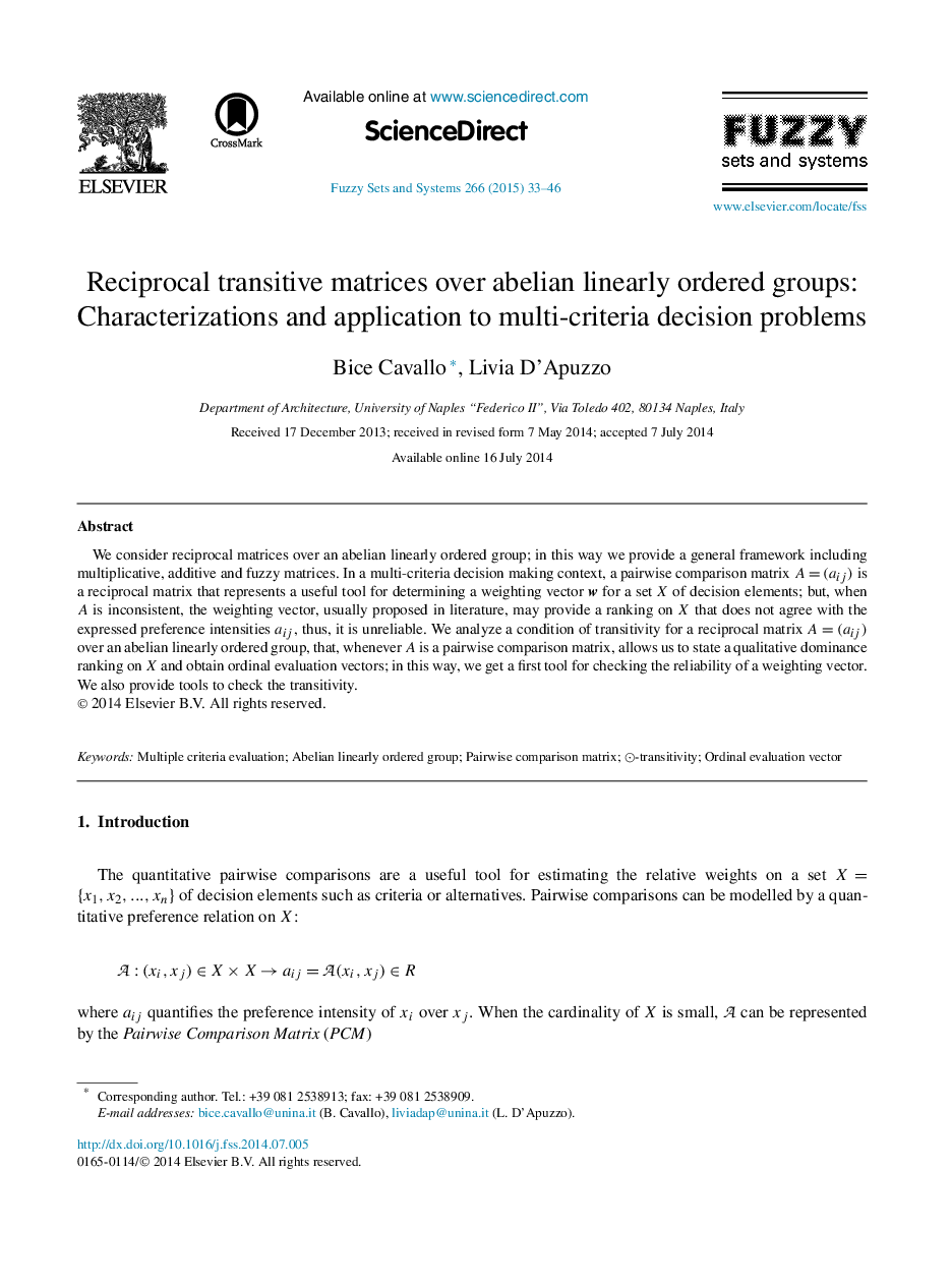 Reciprocal transitive matrices over abelian linearly ordered groups: Characterizations and application to multi-criteria decision problems