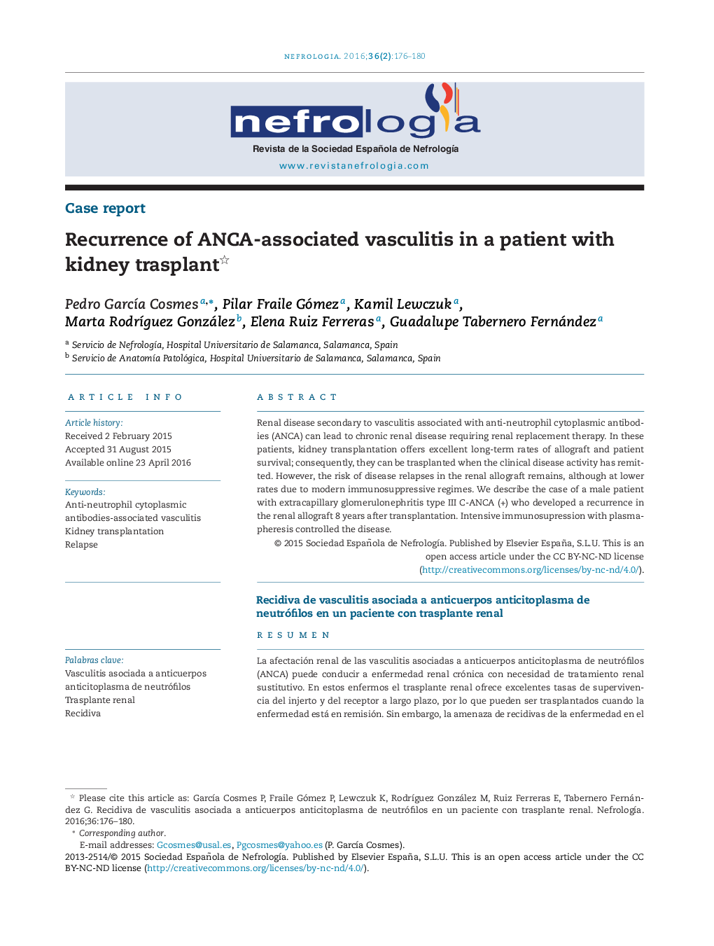 عود مجدد واسکولیت مرتبط با ANCA در بیماران مبتلا به پیوند کلیه