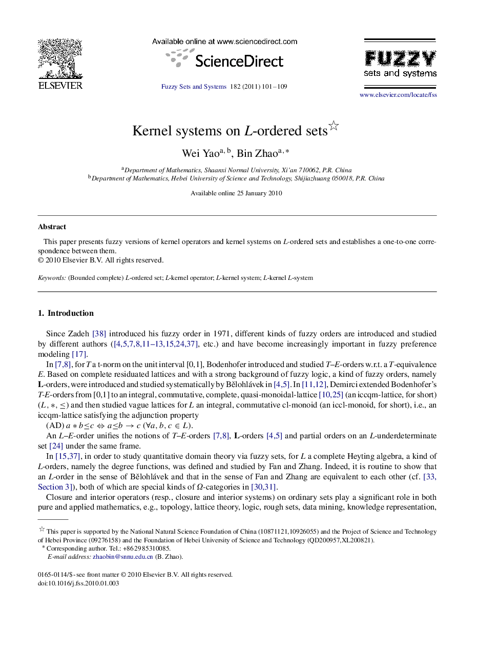 Kernel systems on L-ordered sets 