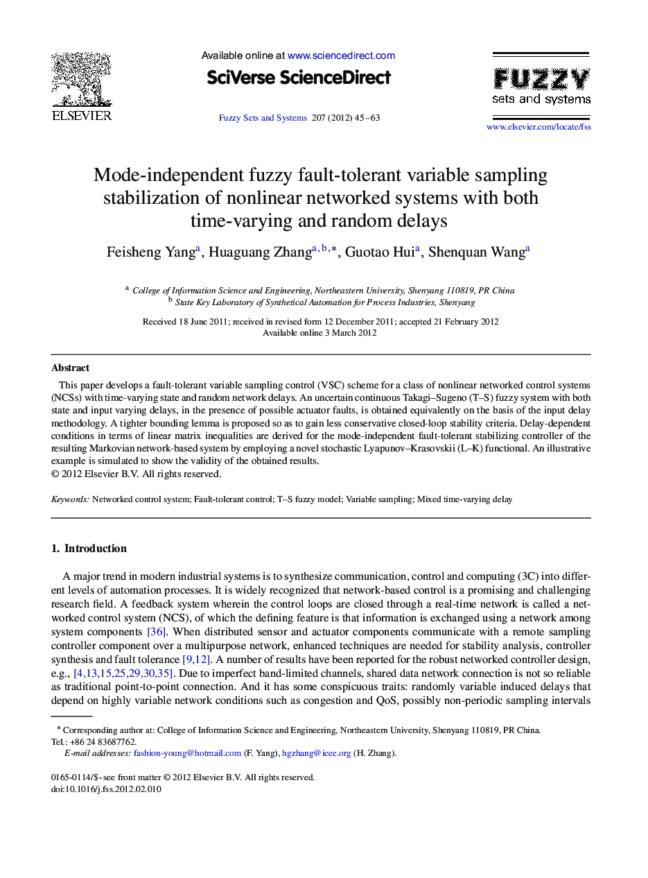 Mode-independent fuzzy fault-tolerant variable sampling stabilization of nonlinear networked systems with both time-varying and random delays