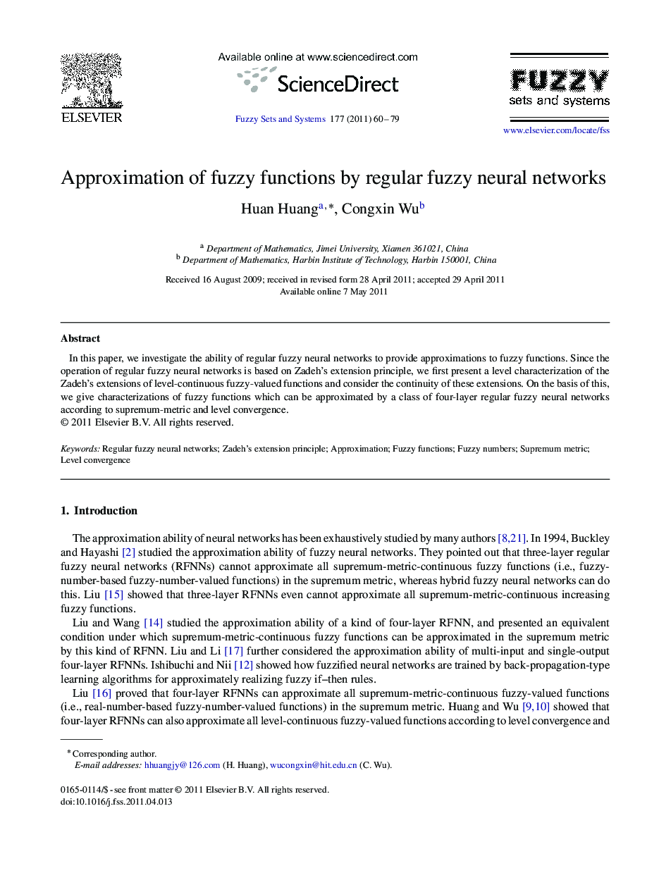 Approximation of fuzzy functions by regular fuzzy neural networks